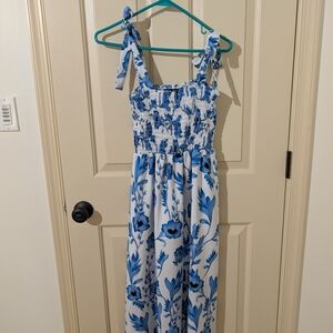 SHEIN Blue and White Floral Smocked Dress, XS